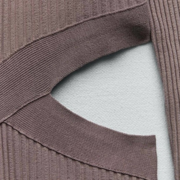 ZARA CUT-OUT RIBBED KNIT DRESS MINK BROWN - Picture 14 of 16